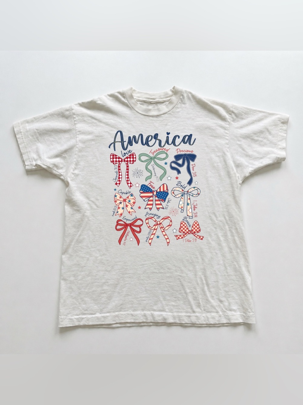 America Graphic Bow Tee - White / Patriotic